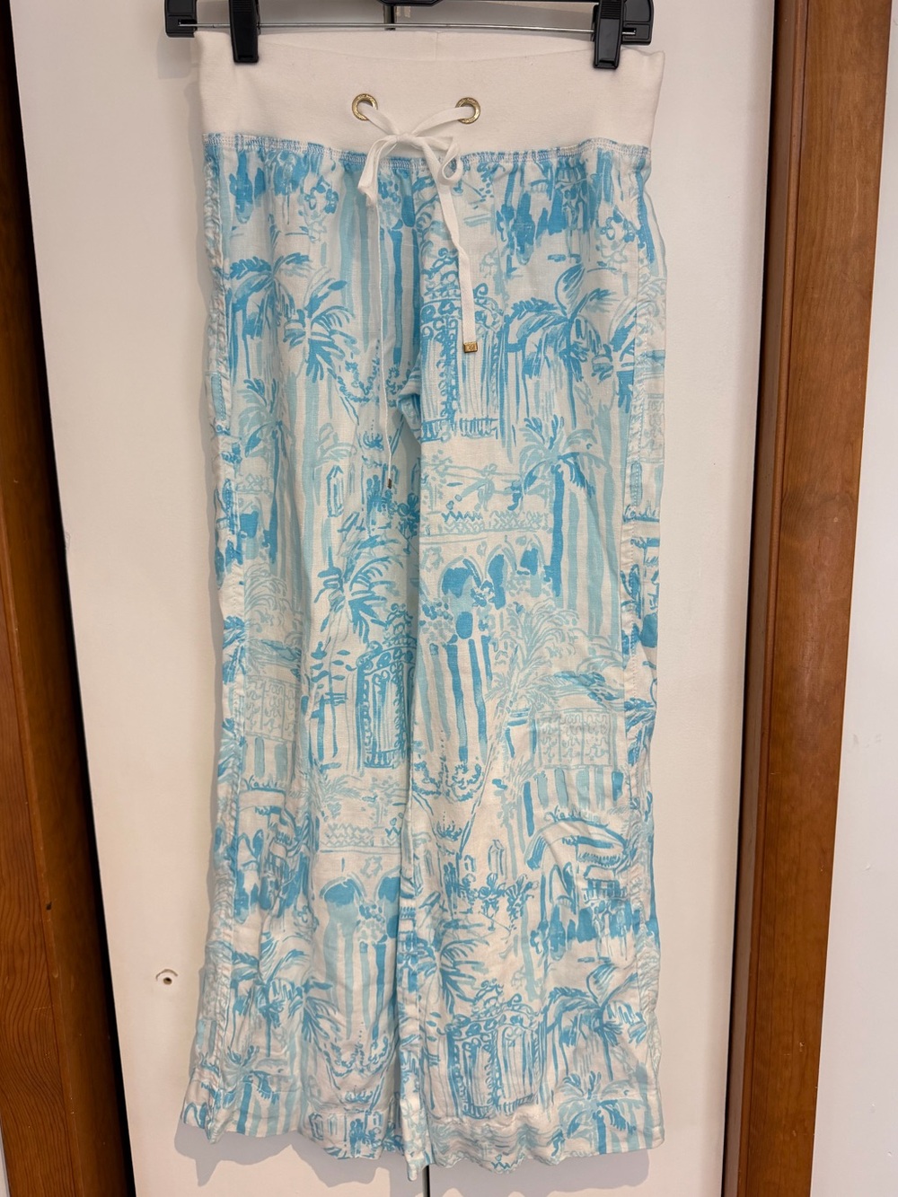 Lilly Pulitzer The Beach Pant Blue & White Resort Print Drawstring Wide Leg XS